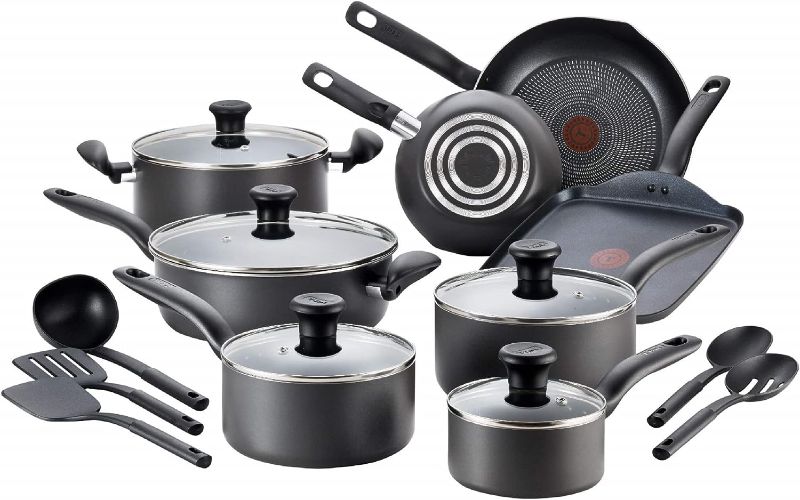 Photo 1 of 
T-fal Initiatives Nonstick Cookware Set 18 Piece Pots and Pans, Dishwasher Safe Black
Size:18-Piece
Color:BlackT-Fal Pot and Pan Set