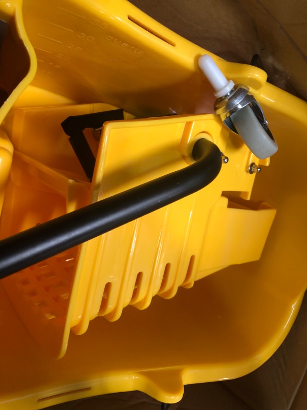 Photo 3 of Amazon Basics Side Press Wringer Combo Commercial Mop Bucket on Wheels, 35 Quart, Yellow