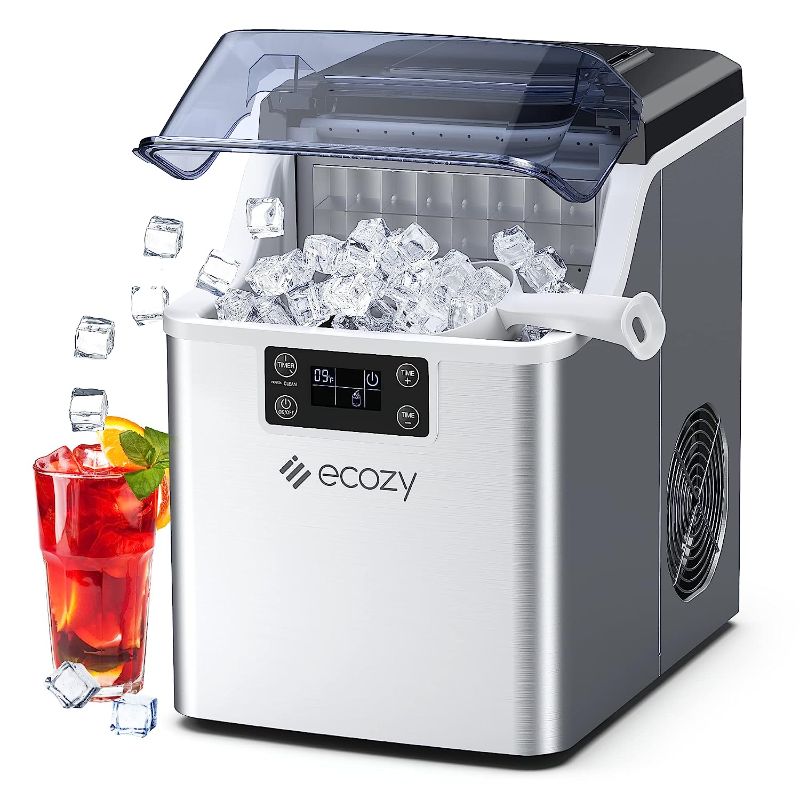 Photo 1 of ecozy Countertop Ice Makers, 45lbs Per Day, 24 Cubes Ready in 13 Mins, Stainless Steel Housing, Auto Self-Cleaning Ice Maker with Ice Bags and Ice Scoop for Kitchen Office Bar Party
