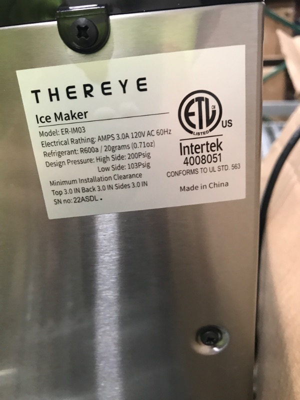 Photo 4 of (USED AND FOR PARTS ONLY) Thereye Countertop Nugget Ice Maker, Pebble Ice Maker Machine, 30lbs Per Day, 2 Ways Water Refill, 3Qt Water Reservoir & Self-Cleaning, Stainless Steel Finish Ice Machine for Home Office Party
