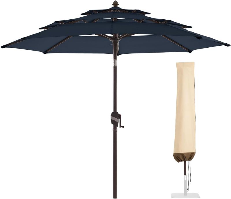 Photo 1 of ***DAMAGED BEYOND REPAIR - FOR PARTS - SEE PICTURES***
BLUU 9 Ft 3 Tiers Aluminum Outdoor Patio Umbrella, Navy Blue
