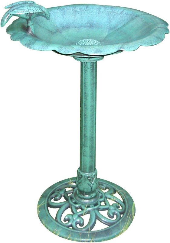 Photo 1 of ***Parts Only***Alpine Corporation TEC114 Antique Flower Birdbath, 20" L x 20" W x 31" H, Green
