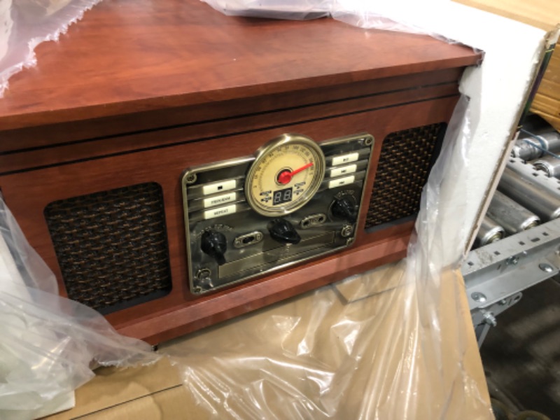 Photo 2 of Victrola Nostalgic 6-in-1 Bluetooth Record Player & Multimedia Center with Built-in Speakers - 3-Speed Turntable, CD & Cassette Player, FM Radio | Wireless Music Streaming | Mahogany Mahogany Entertainment Center