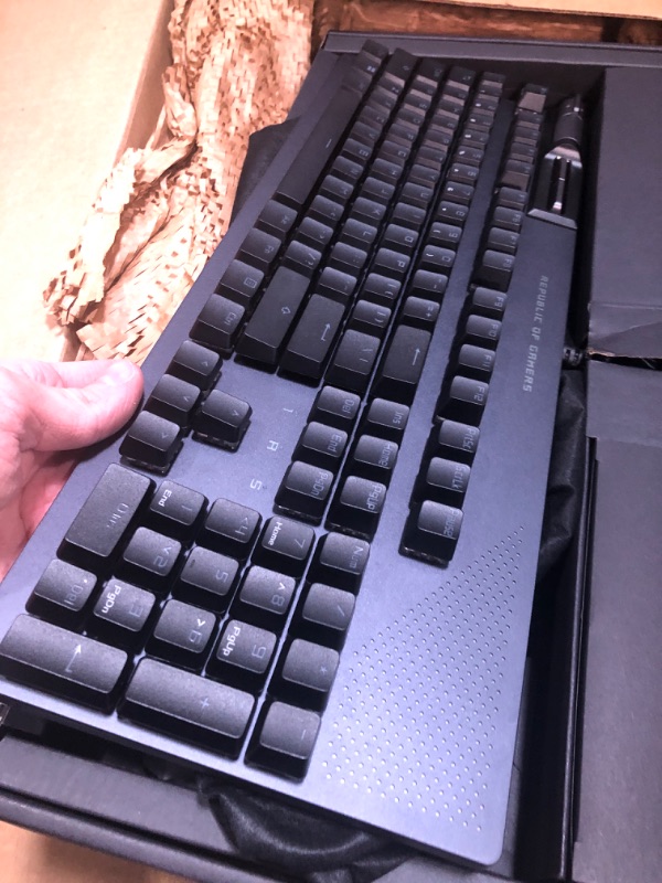 Photo 2 of ASUS ROG Strix Flare II Animate 100% RGB Gaming Keyboard - Hot-swappable, ROG NX Red Linear Switches, Customizable LED Display, PBT Keycaps, Acoustic Dampening Foam, Media Controls, Wrist Rest