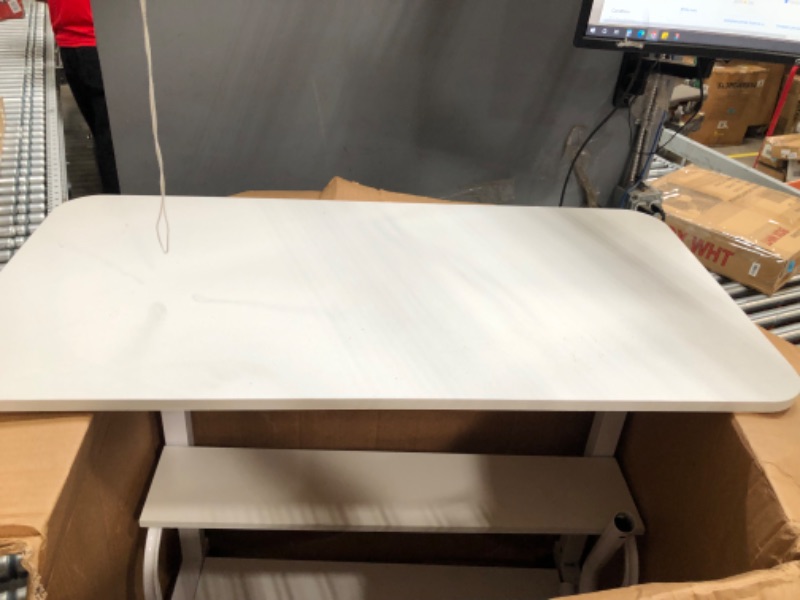 Photo 1 of Adjustable Table Student Computer Desk Portable Home Office Furniture Small Spaces Desk Sofa Bedroom Bedside Desk Learn Play Game Desk on Wheels Movable with Storage Desk Size 31.5 * 15.7 Inch,White