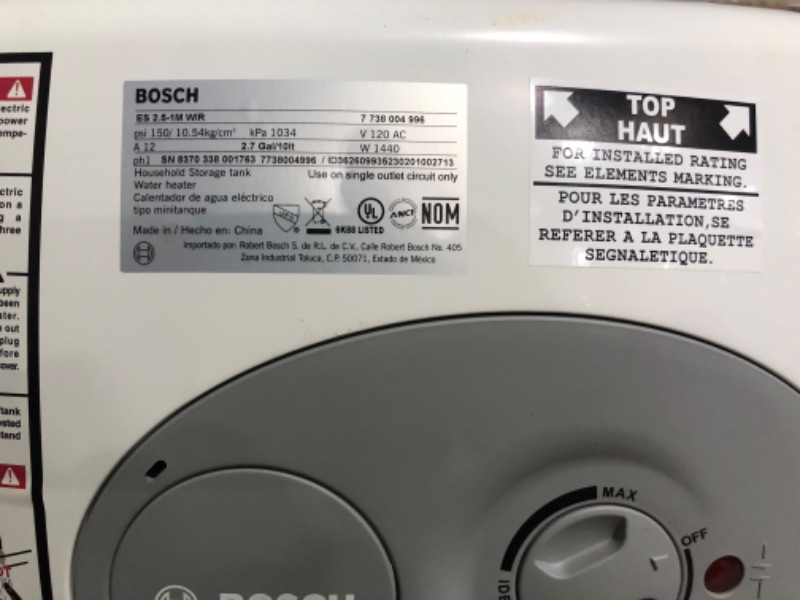 Photo 3 of **PARTS ONLY** *NO POWER* Bosch Electric Mini-Tank Water Heater Tronic 3000 T 2.5-Gallon