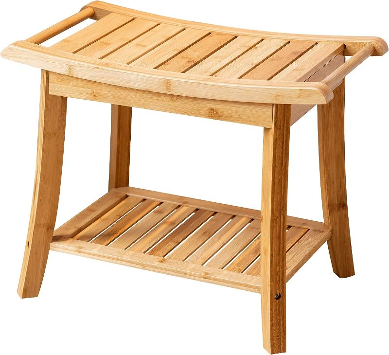 Photo 1 of ***Parts Only***Forevich Bamboo Shower Bench Stool with Storage Shelf Waterproof Shower Chair Spa Bath Seat Excellent for Indoor Use Natural
