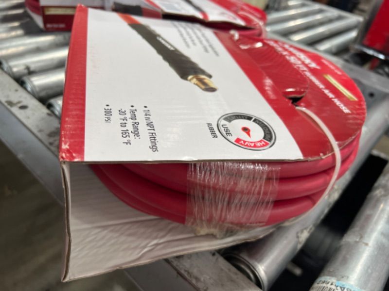 Photo 2 of Husky 3/8 in. X 50 Ft. Rubber Air Hose - Heavy Duty - Red - 1/4" Fittings
