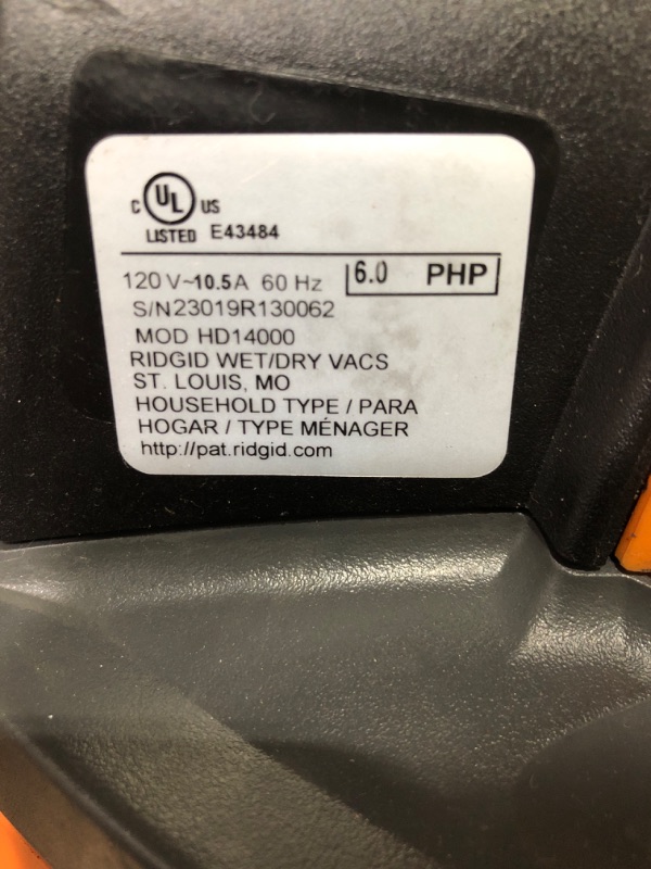 Photo 5 of * does not power on * sold for parts* repair *
Ridgid 16 gal. 6.5-Peak HP NXT Wet Dry Shop Vacuum with Fine Dust Filter 