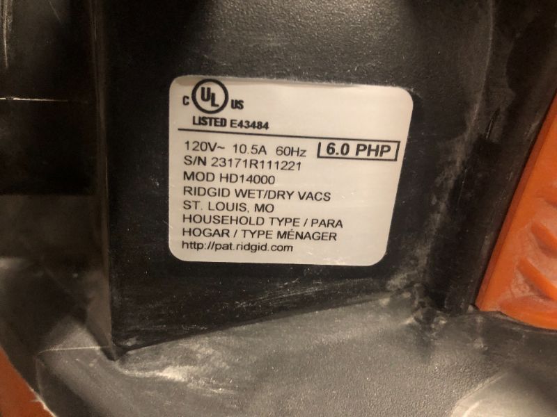 Photo 5 of RIDGID 14 Gal. 6.0-Peak HP NXT Wet Dry Vac