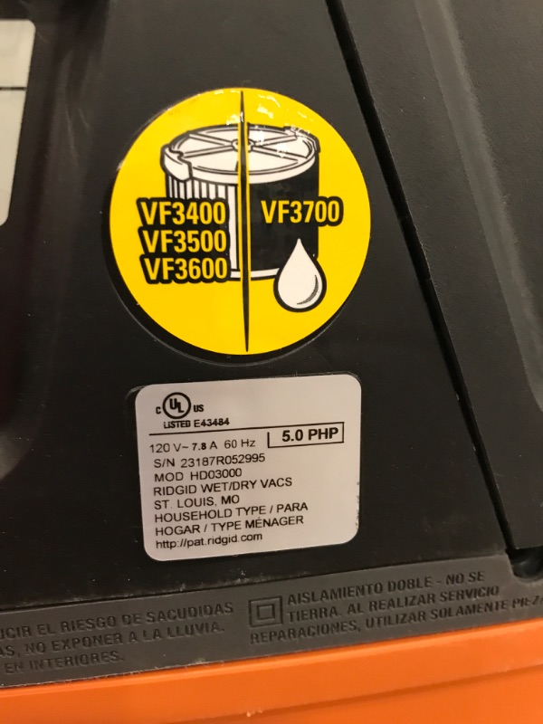 Photo 3 of 3 Gallon 5.0 Peak HP NXT Wet/Dry Shop Vacuum with Filter, Expandable Locking Hose and Accessories