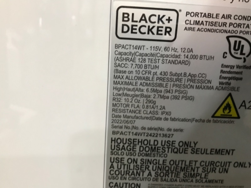 Photo 4 of BLACK+DECKER Air Conditioner, 14,000 BTU Air Conditioner Portable for Room up to 700 Sq. Ft. with Remote Control, White
