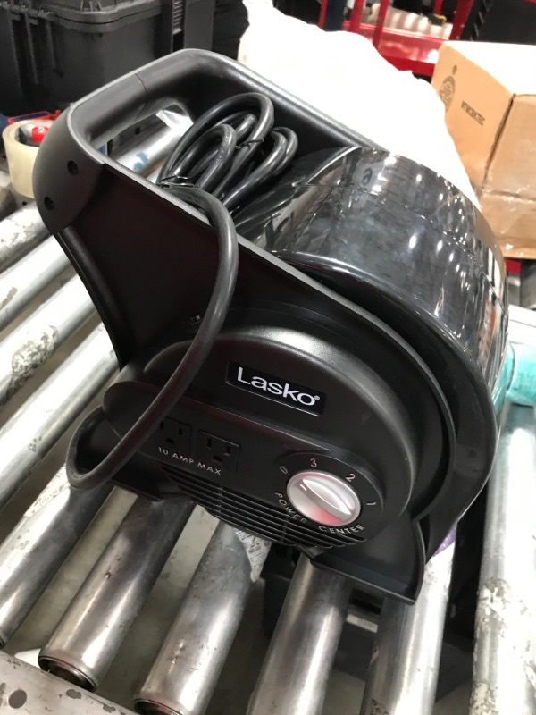 Photo 2 of Lasko High Velocity Pivoting Utility Blower Fan, for Cooling, Ventilating, Exhausting and Drying at Home, Job Site, Construction, 2 AC Outlets, Circuit Breaker with Reset, 3 Speeds, 12", Black, U12104
