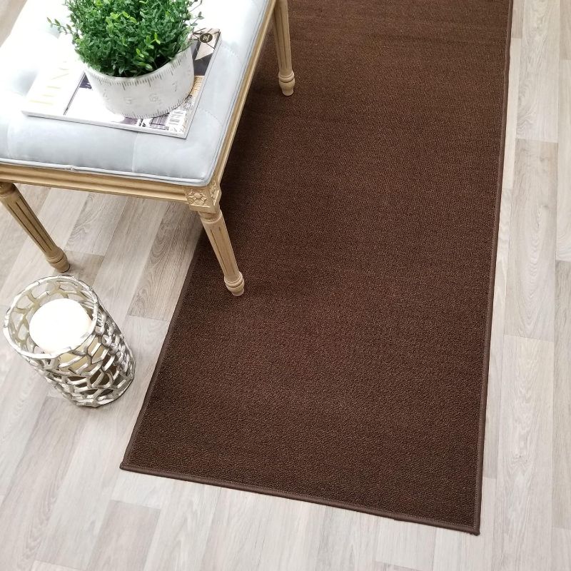 Photo 1 of 118x32 Custom Size Brown Solid Plain Rubber Backed Non-Slip Hallway Stair Runner Rug Carpet