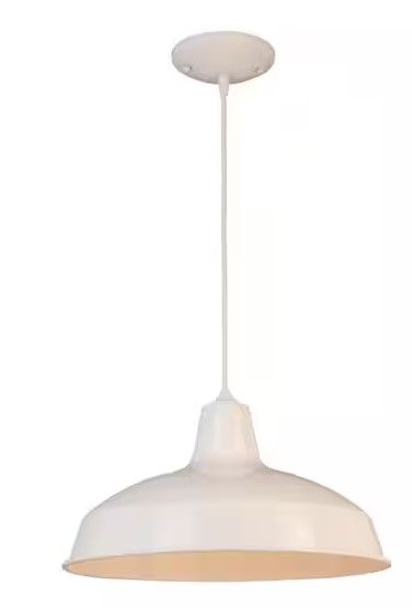 Photo 1 of 1-Light Glossy White Warehouse Pendant with Metal Shade
