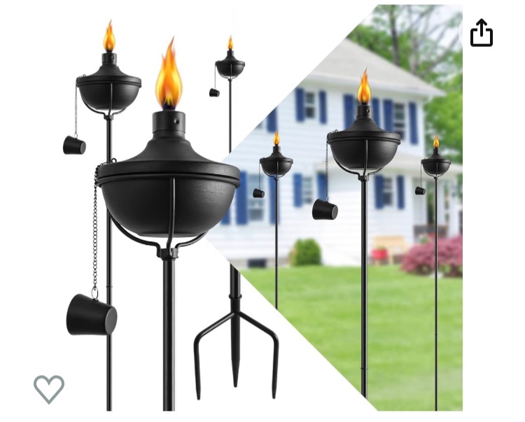 Photo 1 of *pre- used// damaged** FAN-Torches 24 Oz Home Garden Torch Set of 6, Outdoor Metal TorchGarden Décor,55-Inch Upgraded Citronella Torches with 3-Prong Grounded Stake, Metal Light Torches for Party Patio Pathway