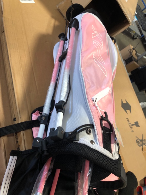 Photo 3 of *CLUBS:K,6,7, &HYBRID*KVV Junior Complete Golf Club Set for Kids/Children Right Hand, Includes Oversize Driver, Irons, Putter, Head Cover, Portable Golf Stand Bag Age 5-7 Pink 5-7