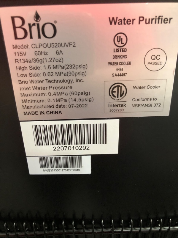 Photo 4 of ***parts only***Brio Self Cleaning Bottleless Water Cooler Dispenser with Filtration - Hot Cold and Room Temperature Water. 2 Free Extra Replacement Filters Included - UL/Energy Star Approved