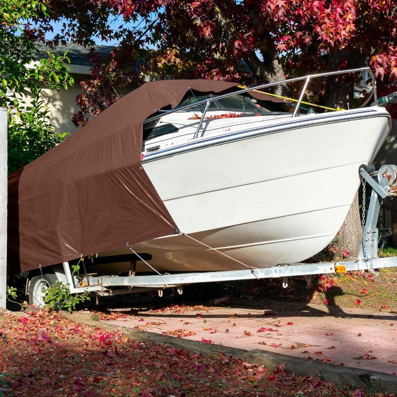 Photo 1 of  8' x 10' Super Heavy Duty 16 Mil Brown Poly Tarp Cover - UV Resistant, Thick Waterproof, Rip and Tear Proof Tarpaulin with Grommets and Reinforced Edges
