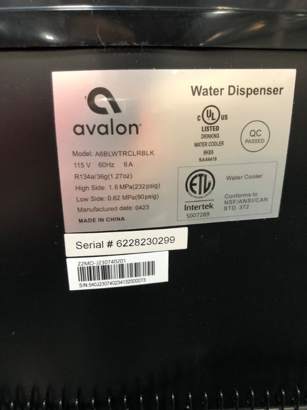 Photo 5 of Avalon A6BLWTRCLRBLK Touchless Bottom Loading Cooler Dispenser-Hot & Cold Water, Child Safety Lock, Innovative Slim Design, Holds 3 or 5 Gallon Bottles-UL/Energy Star Approved-Black Black Dispenser