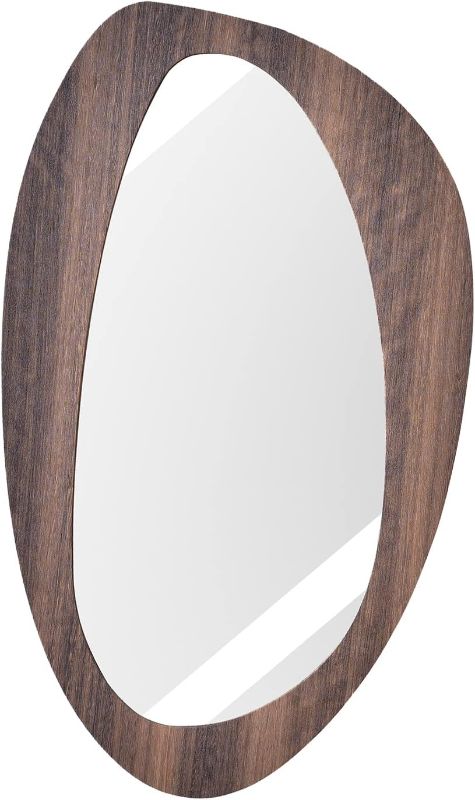 Photo 1 of SENNYO Asymmetrical Decorative Natural Rustic Wood Frame Wall Mirror for Bathroom/Farmhouse and Home Decor, 29" x 17", Vertical or Horizontal Hanging, Rustic Brown, SY-063D
