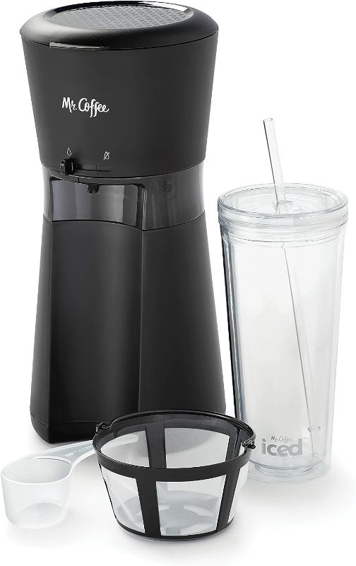 Photo 1 of *PARTS ONLY** *POWERS ON BUT BROKEN PIECE** Mr. Coffee Iced Coffee Maker, Single Serve Machine with 22-Ounce Tumbler and Reusable Coffee Filter, Black
