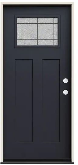 Photo 1 of 36 in. x 80 in. Left-Hand 1/4 Lite Craftsman Dilworth Decorative Glass Black Fiberglass Prehung Front Door
