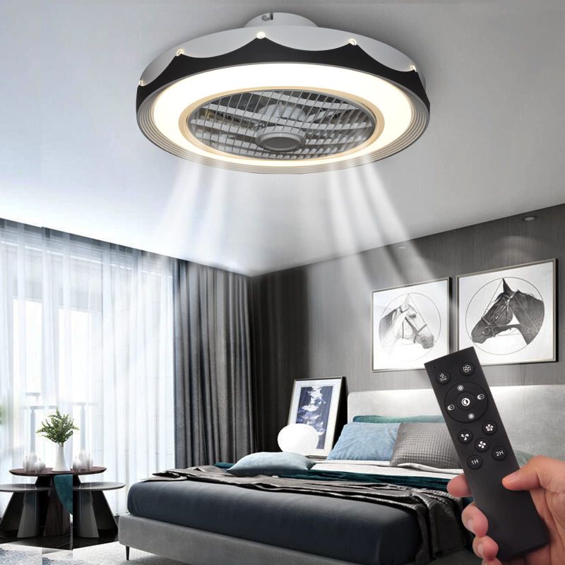 Photo 1 of 20" Ceiling Fans with Lights, Low Profile Ceiling Fans with Lights Remote Control, Modern Enclosed Fan with Light Flush Mount, LED 72W 3-Colors 3-Wind Speed Dimmiable Ceiling Lighting(White)