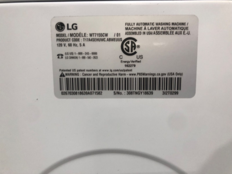 Photo 8 of LG 4.8-cu ft High Efficiency Agitator Top-Load Washer (White) ENERGY STAR