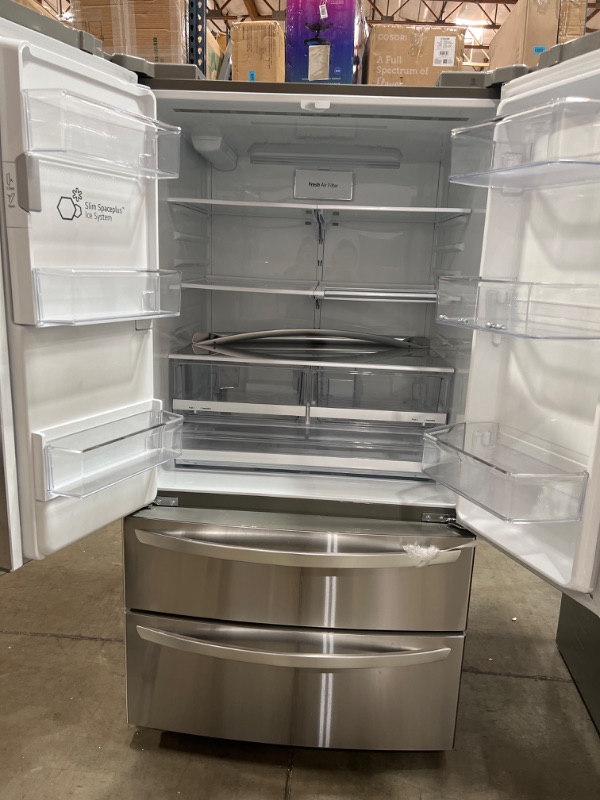 Photo 3 of 28 cu. ft. 4-Door French Door Smart Refrigerator with Ice and Water Dispenser in PrintProof Stainless Steel
