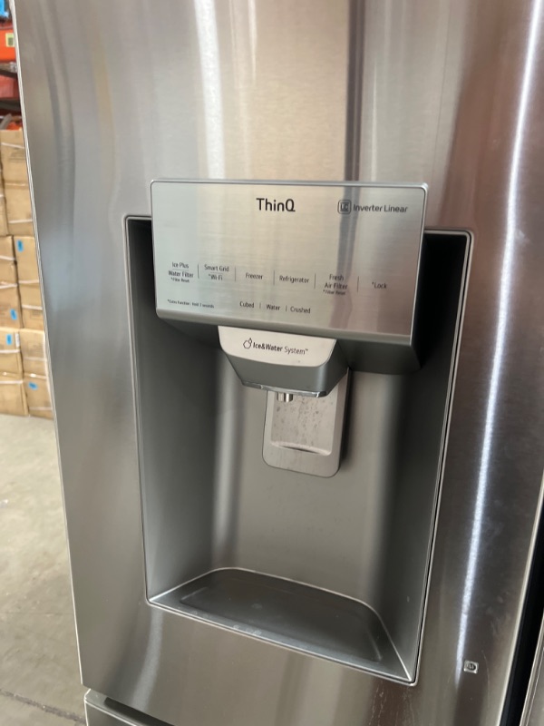 Photo 5 of 28 cu. ft. 4-Door French Door Smart Refrigerator with Ice and Water Dispenser in PrintProof Stainless Steel

