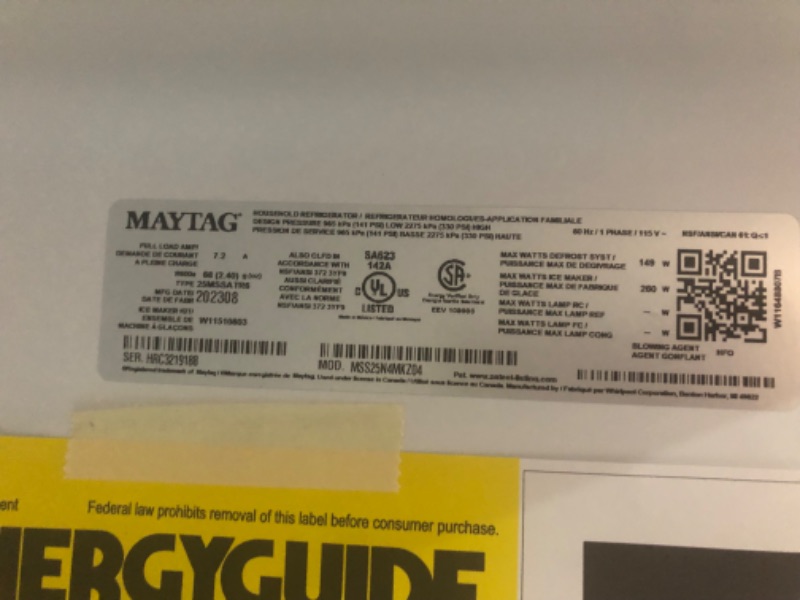 Photo 5 of Maytag 24.9-cu ft Side-by-Side Refrigerator (Fingerprint Resistant Stainless Steel)