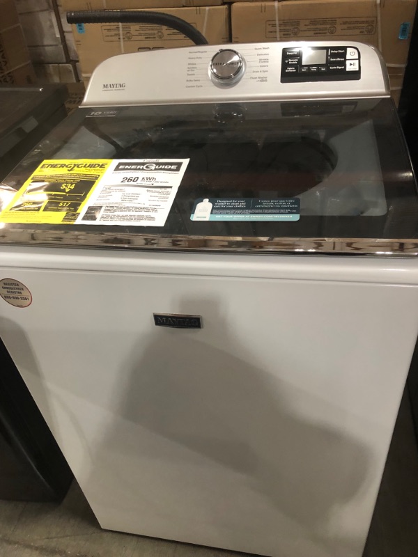 Photo 2 of Maytag Smart Capable 5.2-cu ft High Efficiency Agitator Smart Top-Load Washer (White) ENERGY STAR