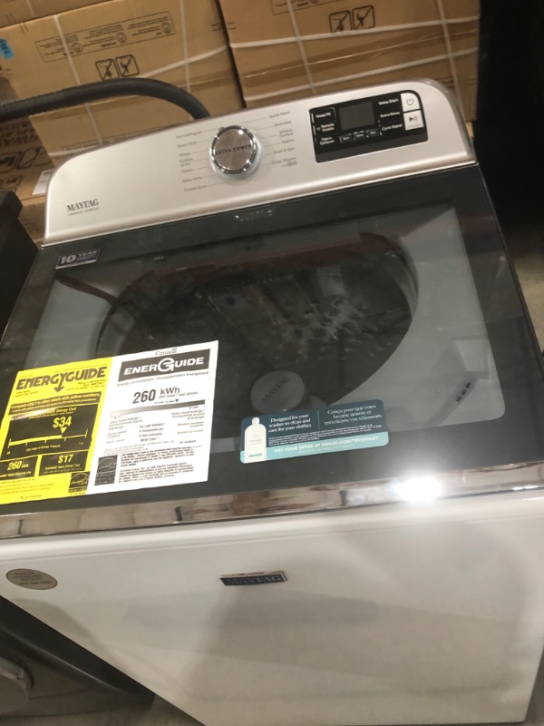 Photo 3 of Maytag Smart Capable 5.2-cu ft High Efficiency Agitator Smart Top-Load Washer (White) ENERGY STAR