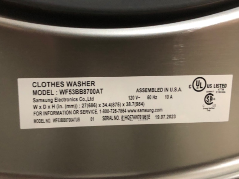 Photo 5 of Samsung Bespoke 5.3-cu ft High Efficiency Stackable Steam Cycle Smart Front-Load Washer (Silver Steel) ENERGY STAR