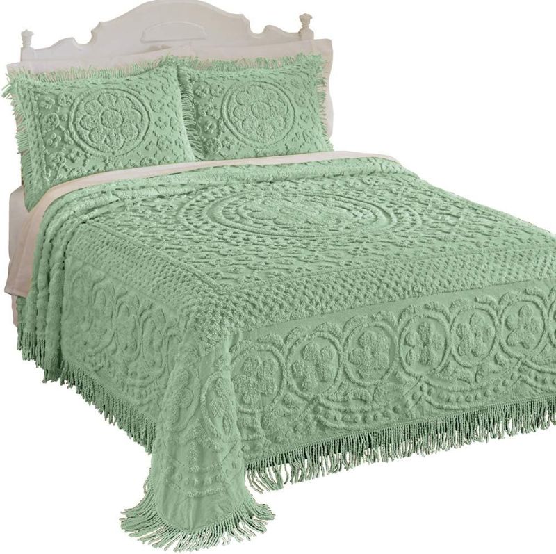 Photo 1 of  Lightweight Bedspread with Fringe Border, Sage, Queen