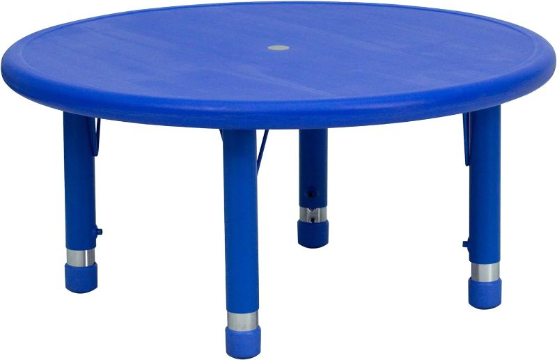 Photo 1 of ***Parts Only***Flash Furniture Height-Adjustable Circle Plastic Activity Table, 35W x 65L, Blue (Box 1 of 2)