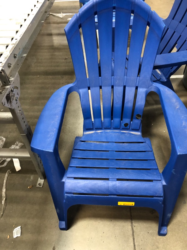 Photo 2 of Adams Manufacturing RealComfort Stackable Blue Resin Frame Stationary Adirondack Chair(s) with Solid Seat