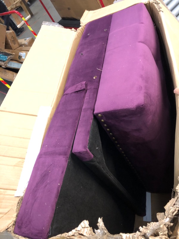 Photo 3 of ***Parts Only***POCIYIHOME Sectional Sofa Right Hand Facing Velvet Button Tufted, L Shape Chaise with Nail Head Detail, Conical Wood Leg, 2 Pillows, Modern Elegant, Home Furniture for Living Room,Office, Purple