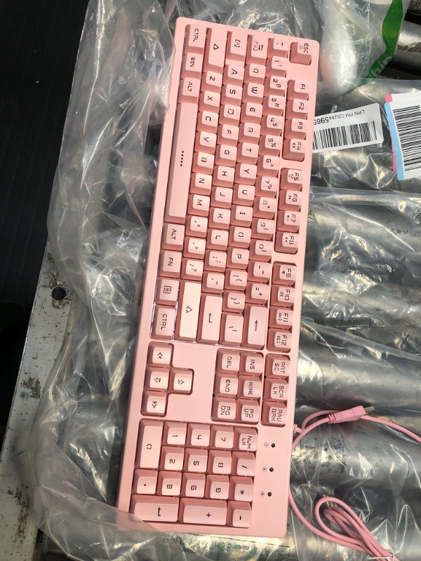 Photo 2 of Basaltech Pink Keyboard with 7-Color LED Backlit, 104 Keys Quiet Silent Light Up Keyboard, 19-Key Anti-Ghosting Cheap Gaming Keyboard Mechanical Feeling Waterproof Wired USB for Computer, Mac, Laptop