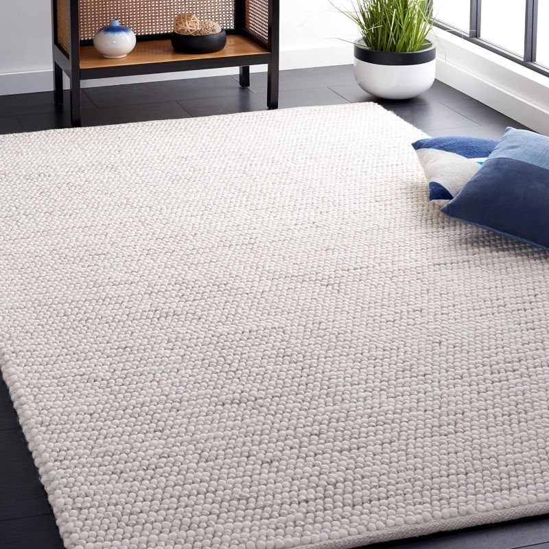 Photo 1 of 7'7'' x 9' Safavieh Natura Collection Area Rug  Ivory & Beige, Handmade Farmhouse Boho Wool, Ideal for High Traffic Areas in Living Room, Bedroom