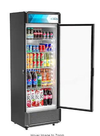 Photo 1 of 24 in. W 12 cu. ft. Commercial Upright Display Glass Door Beverage Refrigerator in Black
