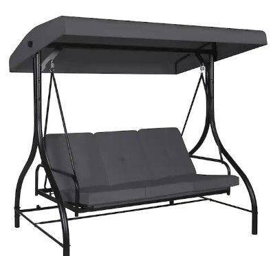Photo 1 of ***INCOMPLETE*** VEIKOUS 3-Seat Converting Canopy Patio Swing Steel Lounge Chair with Cushions in Dark Grey