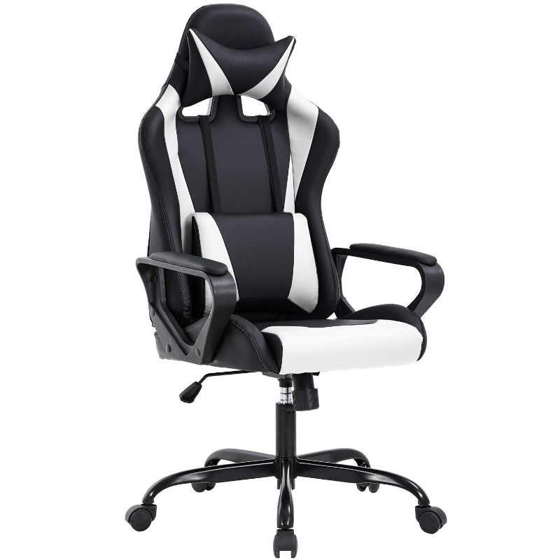 Photo 1 of PC Office Chair Computer Racing Chair PU Desk Task Chair Ergonomic Executive Swivel Rolling Chair with Lumbar Support for Back Pain Women, Men (White)