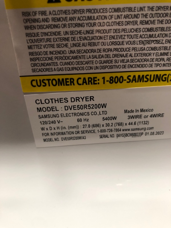 Photo 6 of Samsung 7.4 cu. ft. Vented Electric Dryer with Sensor Dry in White