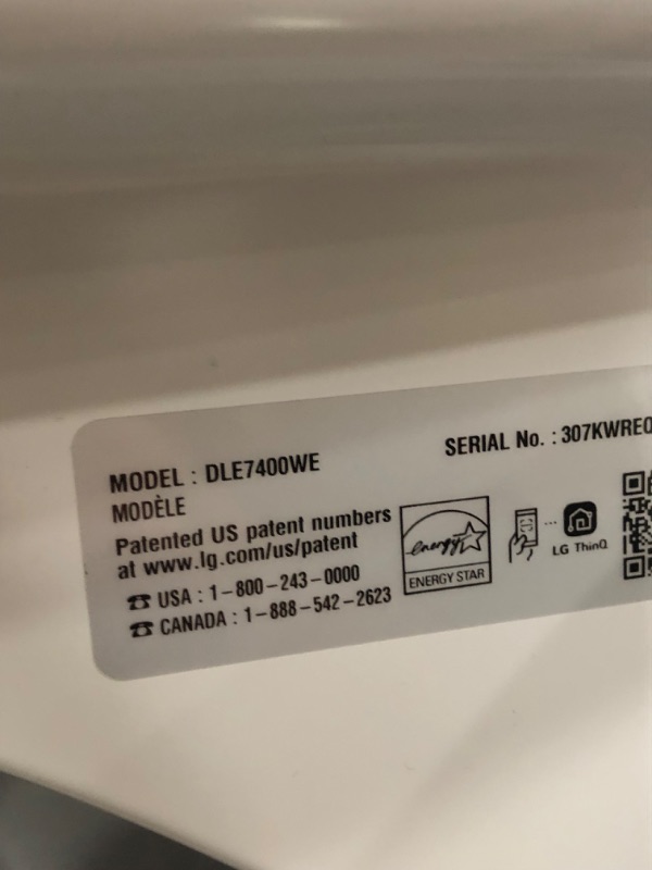 Photo 1 of LG - 7.3 Cu. Ft. Electric Dryer with Sensor Dry - White
