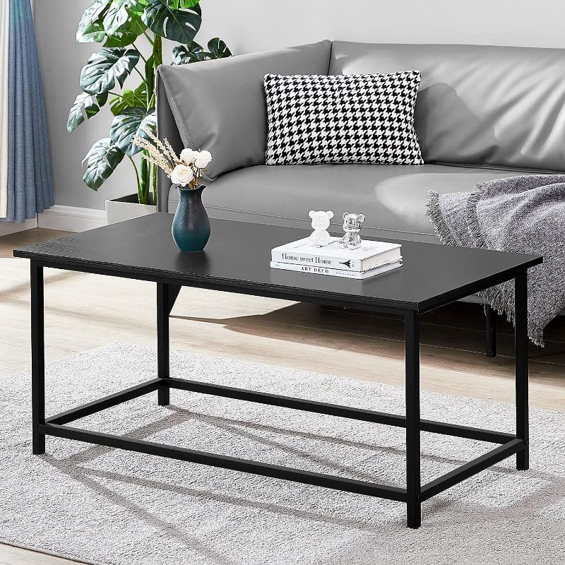 Photo 1 of SAYGOER Coffee Table Simple Modern Coffee Tables Open Design Rectangular Minimalist Center Table for Living Room Home Office, Easy Assembly, 39.37x19.69 x17.72, Gray Black