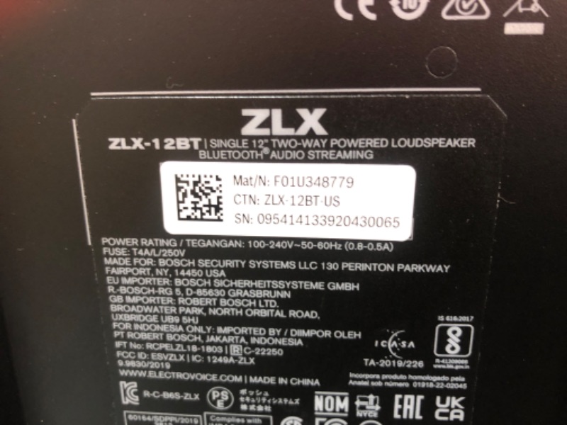 Photo 5 of Electro-Voice ZLX-12BT 12" 2-Way 1000W Bluetooth-Enabled Powered Loudspeaker (Black)