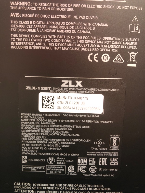 Photo 5 of Electro-Voice ZLX-12BT 12" 2-Way 1000W Bluetooth-Enabled Powered Loudspeaker (Black)