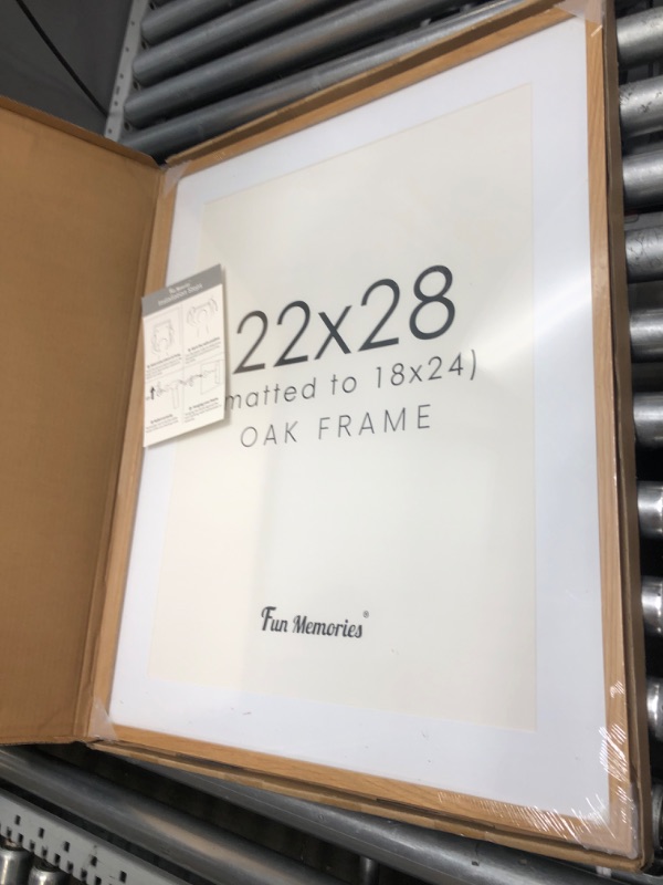 Photo 2 of 22x28 Picture Frame, Solid Oak Wood Poster Frame 22 x 28, Rustic Wood 22x28 Frame Matted to 18x24 with Tempered Glass, Large 22''x28'' Puzzle Frame Art Frame for Wall Decor Oak 22x28 - 1P